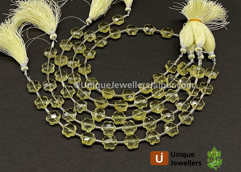Lemon Quartz Faceted Flower Beads